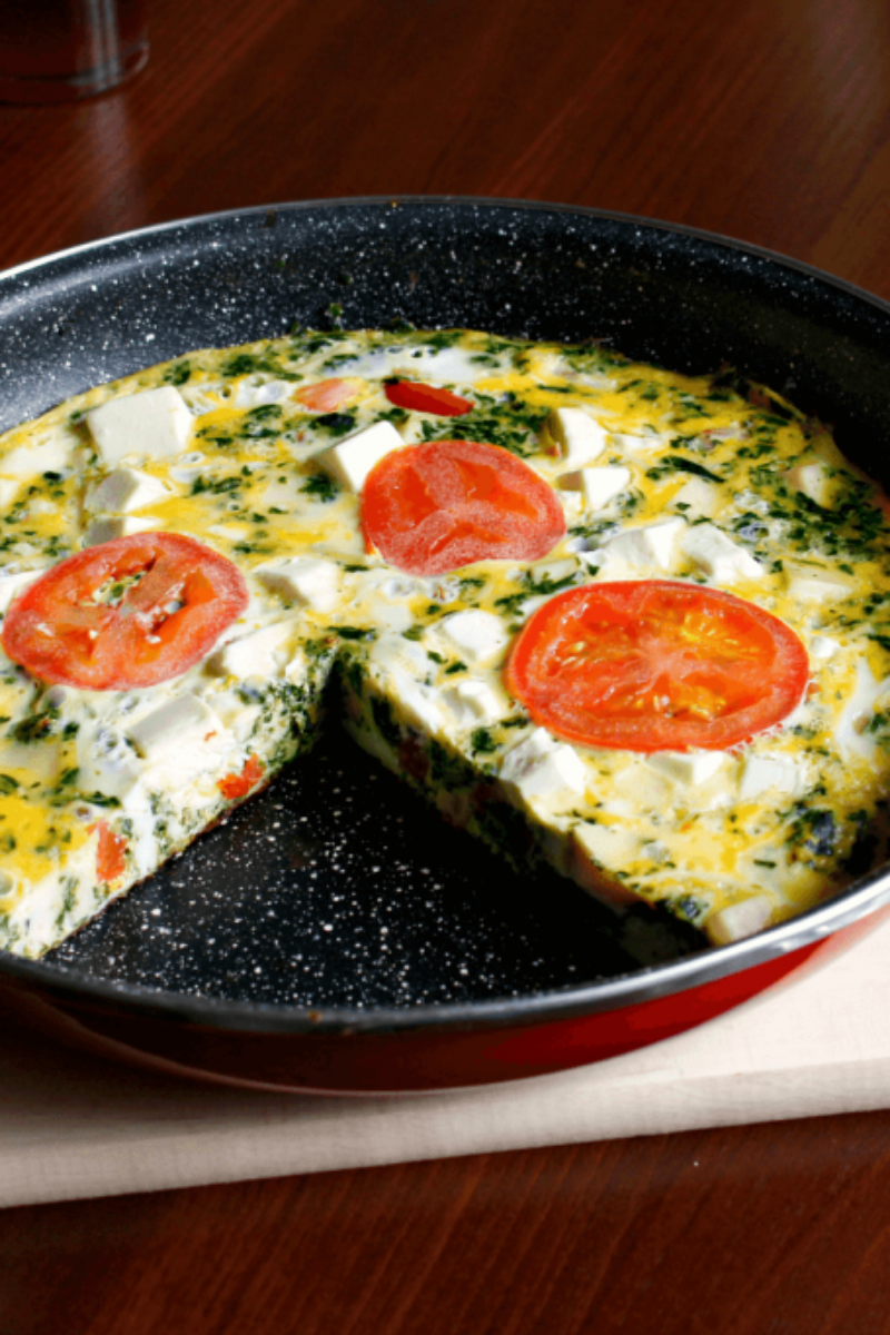 Fritatta z patelni, z szynką, fetą i szpinakiem. Moja opinia nt. patelni kamiennej Delimano Stone Legend.